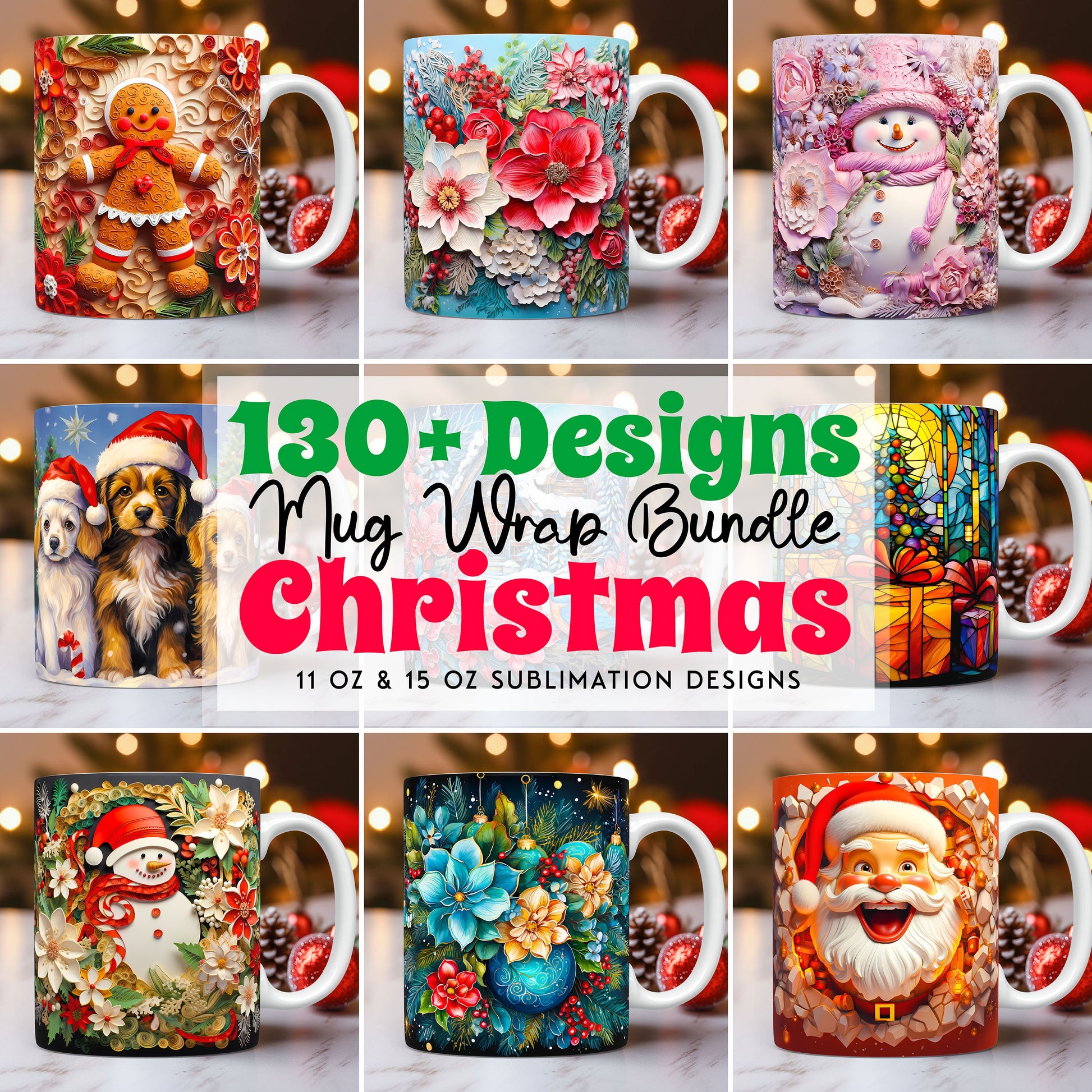 Cute Christmas Mug Wrap Bundle (130+ Designs) - VartDigitals