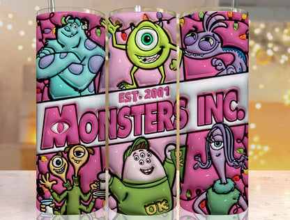 3D Inflated Monsters Christmas Tumbler Wrap Png, Monsters Tumbler Png, Cartoon Christmas Png, Pink Christmas Tumbler Wrap - VartDigitals