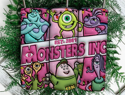 3D Inflated Monsters Christmas Tumbler Wrap Png, Monsters Tumbler Png, Cartoon Christmas Png, Pink Christmas Tumbler Wrap - VartDigitals