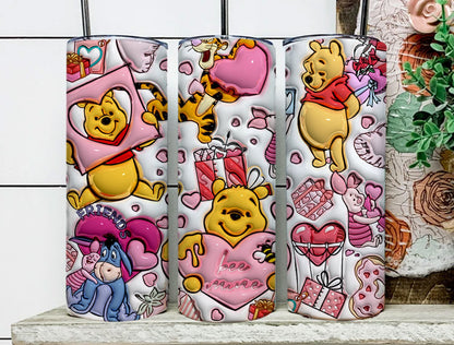 3D Inflated Cartoon Valentine Tumbler Wrap, Bear And Friends 3D Christmas Inflated Tumbler Wrap, Puffy Tumbler, Happy Valentine,Png Download - VartDigitals