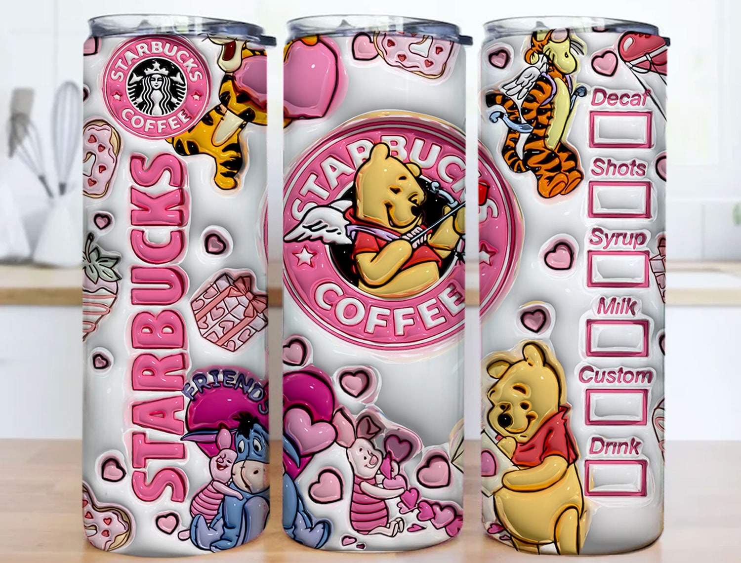 3D Inflated Pooh Valentine Tumbler Wrap, Winnie 3D Pink Valentine Inflated Tumbler Wrap, Happy Valentine Day,Valentine Tumbler Wrap,PNG File - VartDigitals