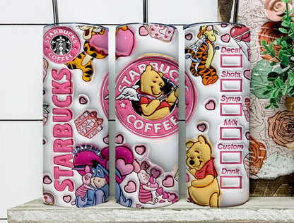 3D Inflated Pooh Valentine Tumbler Wrap, Winnie 3D Pink Valentine Inflated Tumbler Wrap, Happy Valentine Day,Valentine Tumbler Wrap,PNG File - VartDigitals