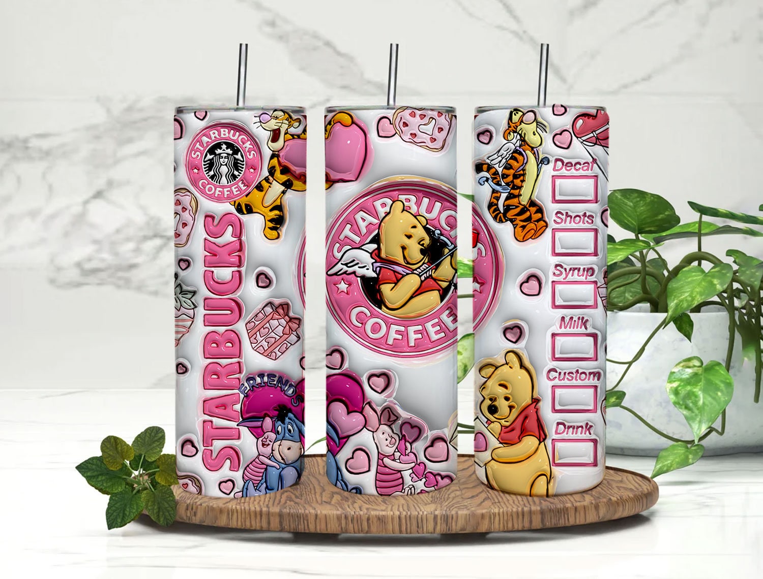 3D Inflated Pooh Valentine Tumbler Wrap, Winnie 3D Pink Valentine Inflated Tumbler Wrap, Happy Valentine Day,Valentine Tumbler Wrap,PNG File - VartDigitals