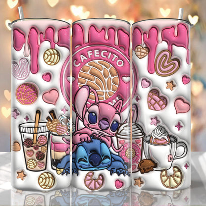 3D Inflated Stitch Valentine Tumbler Wrap, 3D Stitch And Angle Valentine Tumbler Png, Stitch Cafecito Y Chisme Tumbler Wrap, Stitch Coffee - VartDigitals