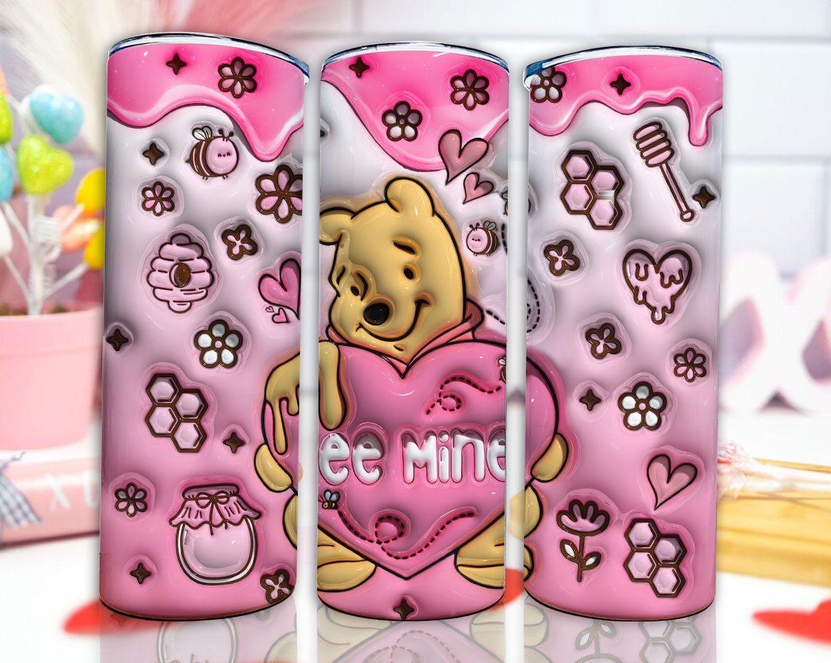 3D Inflated Pooh Valentine Tumbler Wrap, Winnie The Pooh 3D Inflated Tumbler Wrap, Puffy Tumbler, Happy Valentine's Day, Png Download - VartDigitals