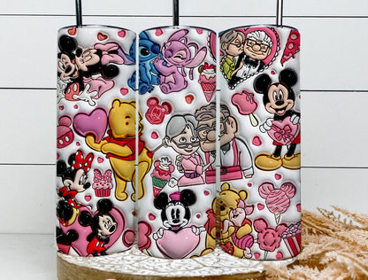 3D Inflated Stitch Valentine Tumbler Wrap, Mickey Minnie Valentine 3D Inflated Tumbler Wrap, Carl And Ellie Tumbler Png, Pooh Valentine - VartDigitals