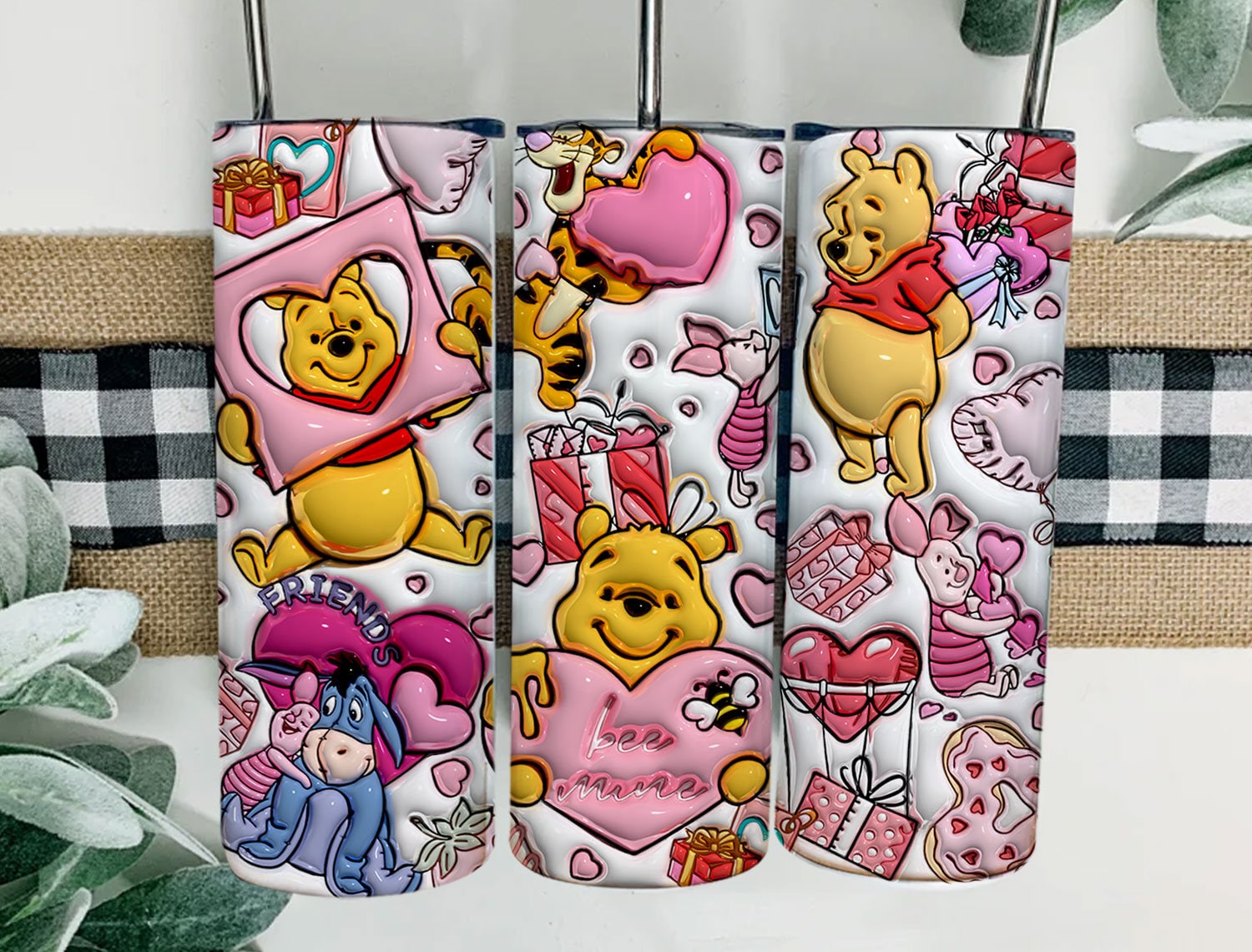 3D Inflated Cartoon Valentine Tumbler Wrap, Bear And Friends 3D Christmas Inflated Tumbler Wrap, Puffy Tumbler, Happy Valentine,Png Download - VartDigitals