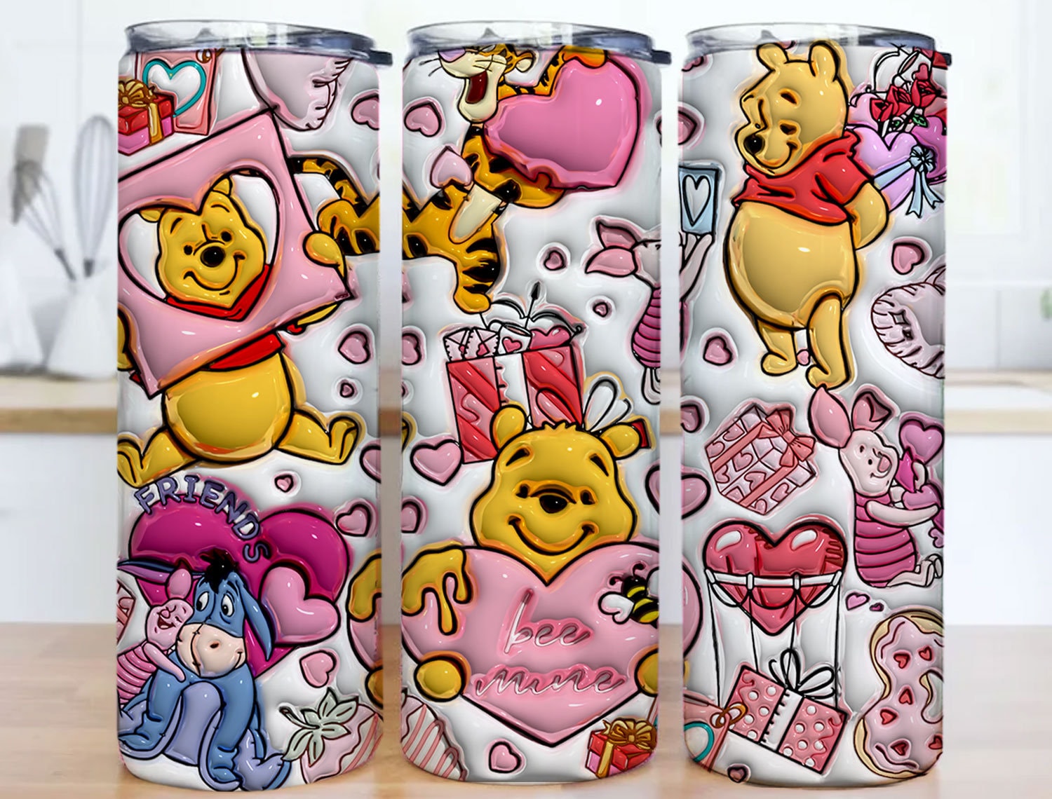 3D Inflated Cartoon Valentine Tumbler Wrap, Bear And Friends 3D Christmas Inflated Tumbler Wrap, Puffy Tumbler, Happy Valentine,Png Download - VartDigitals