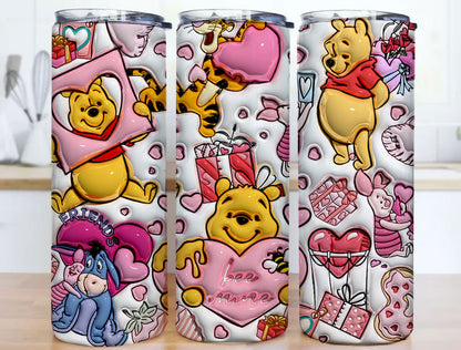 3D Inflated Cartoon Valentine Tumbler Wrap, Bear And Friends 3D Christmas Inflated Tumbler Wrap, Puffy Tumbler, Happy Valentine,Png Download - VartDigitals