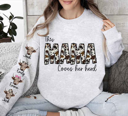 This MAMA wears her herds on her sleeve PNG, Custom Mama valentines day png, Cowhide Mama with highland cows, Valentine Mama png - VartDigitals