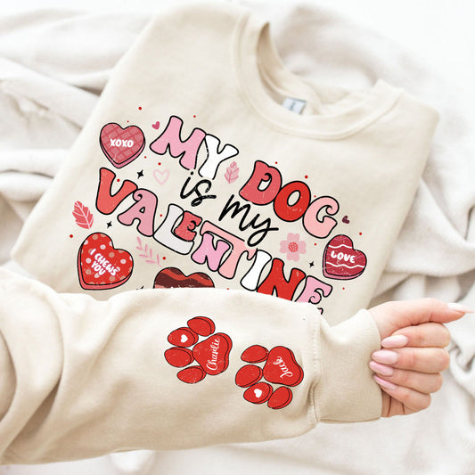 My Dog is My Valentine Shirt Png, This Dog Mom Wears Her Heart on Her Sleeve Png, Dog Paw Png, Custom Dog Name shirt Png, Dog Mom,Dog Mama 2 - VartDigitals