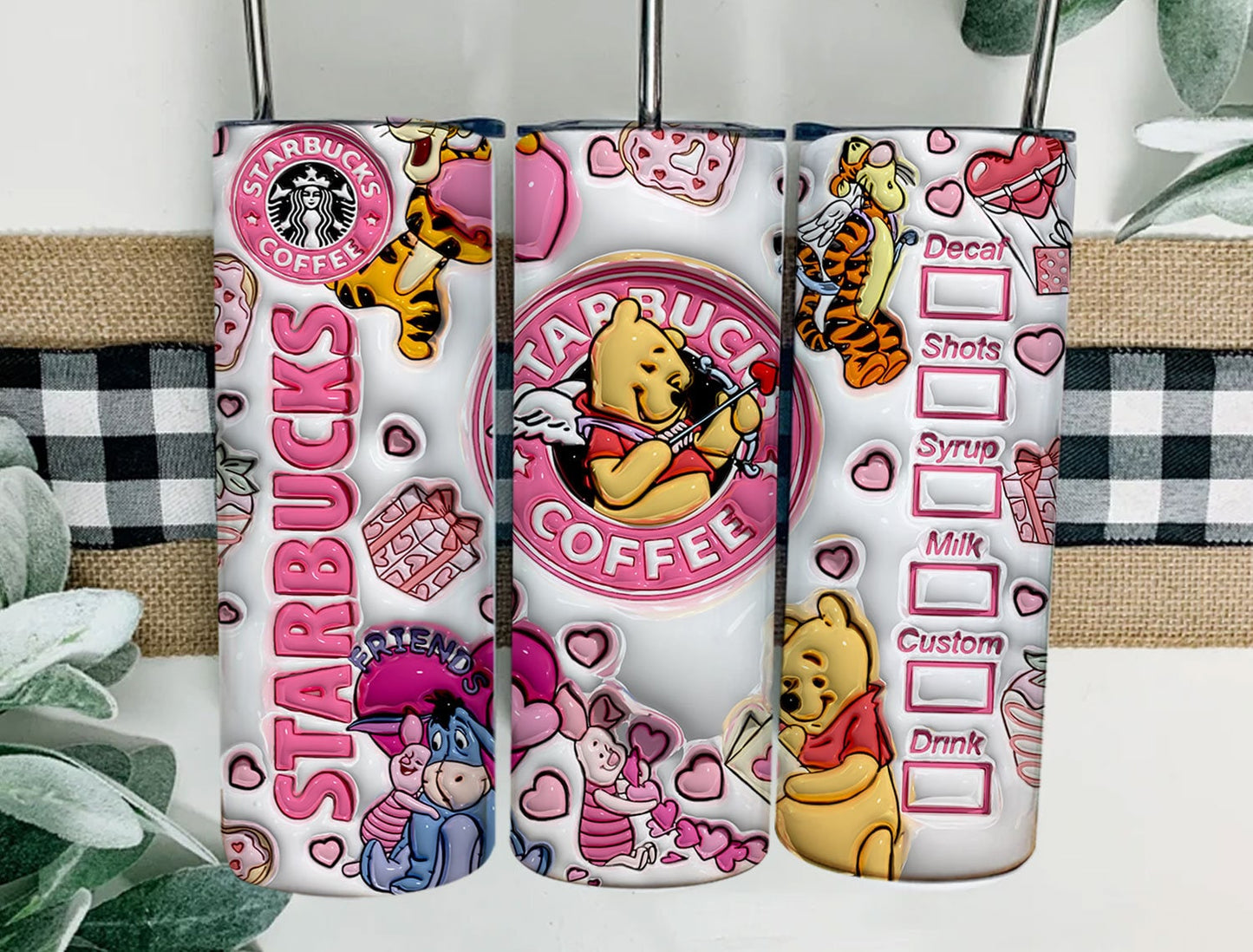 3D Inflated Pooh Valentine Tumbler Wrap, Winnie 3D Pink Valentine Inflated Tumbler Wrap, Happy Valentine Day,Valentine Tumbler Wrap,PNG File - VartDigitals