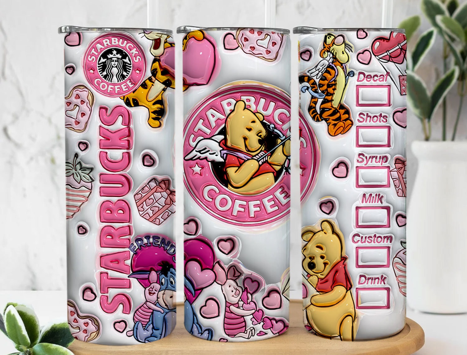 3D Inflated Pooh Valentine Tumbler Wrap, Winnie 3D Pink Valentine Inflated Tumbler Wrap, Happy Valentine Day,Valentine Tumbler Wrap,PNG File - VartDigitals