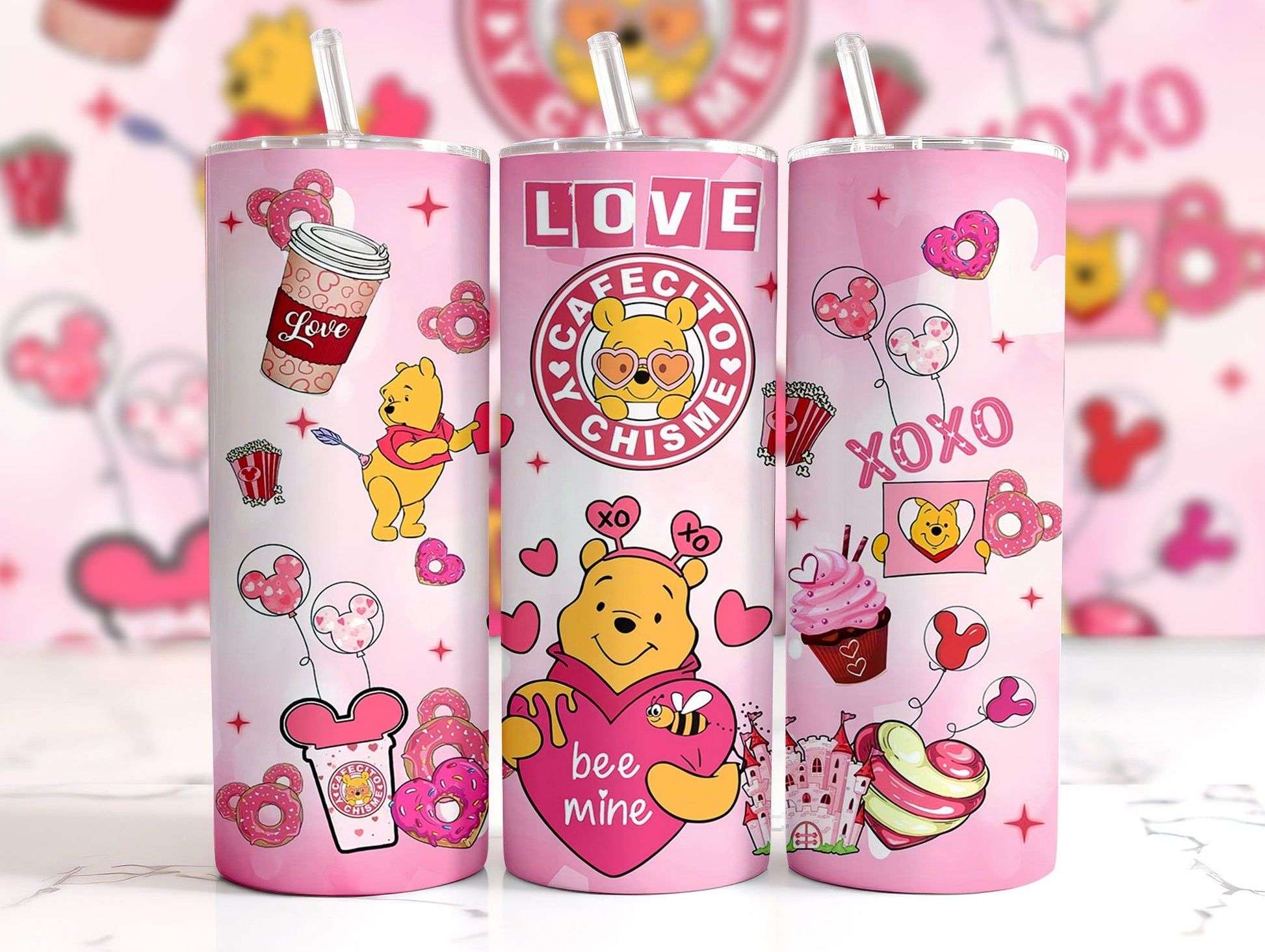 Cartoon Valentine  20oz Tumbler Wrap, Bear And Friends 3D Christmas Inflated Tumbler Wrap, Puffy Tumbler, Happy Valentine,Png Download - VartDigitals