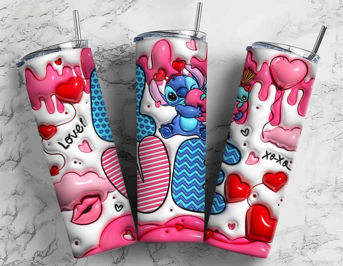 3D Inflated Stitch Valentine Tumbler PNG, 3D Stitch Inflated Valentine Tumbler Wraps, Stitch Love Tumbler Wrap, Valentine Tumbler Png - VartDigitals