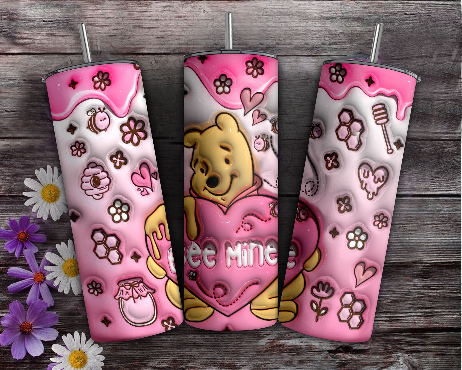 3D Inflated Pooh Valentine Tumbler Wrap, Winnie The Pooh 3D Inflated Tumbler Wrap, Puffy Tumbler, Happy Valentine's Day, Png Download - VartDigitals