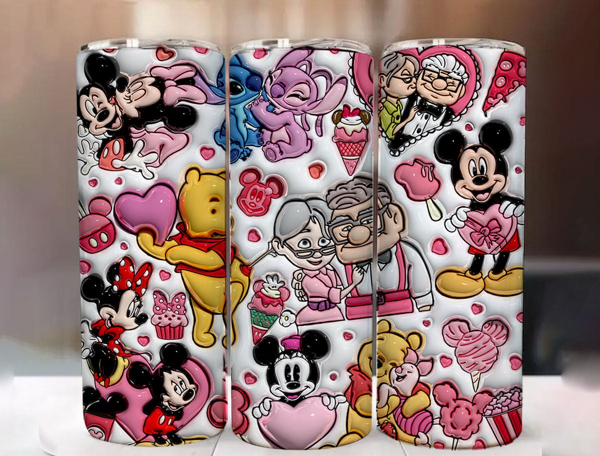 3D Inflated Stitch Valentine Tumbler Wrap, Mickey Minnie Valentine 3D Inflated Tumbler Wrap, Carl And Ellie Tumbler Png, Pooh Valentine - VartDigitals