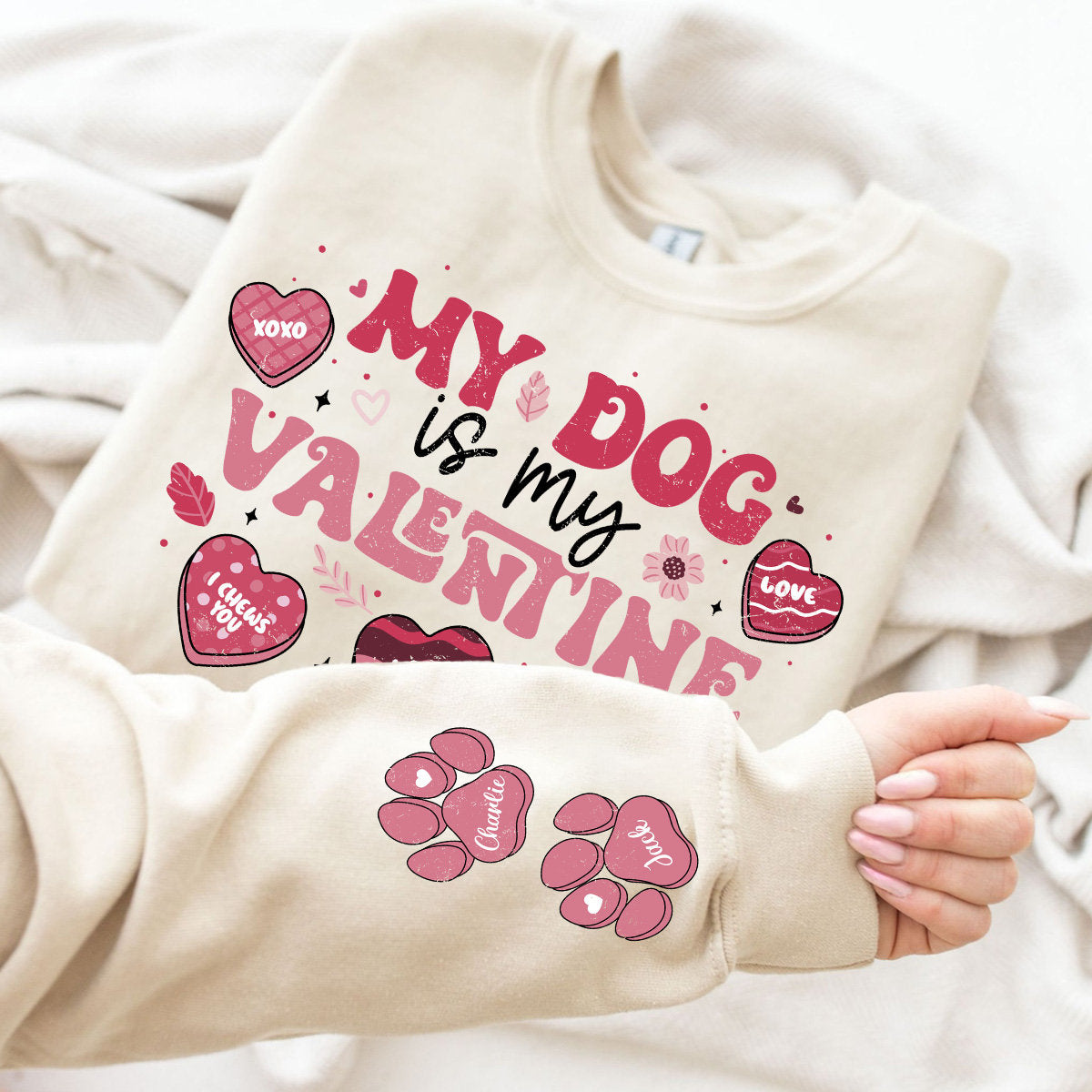 My Dog is My Valentine Shirt Png, This Dog Mom Wears Her Heart on Her Sleeve Png, Dog Paw Png, Custom Dog Name shirt Png, Dog Mom,Dog Mama 1 - VartDigitals