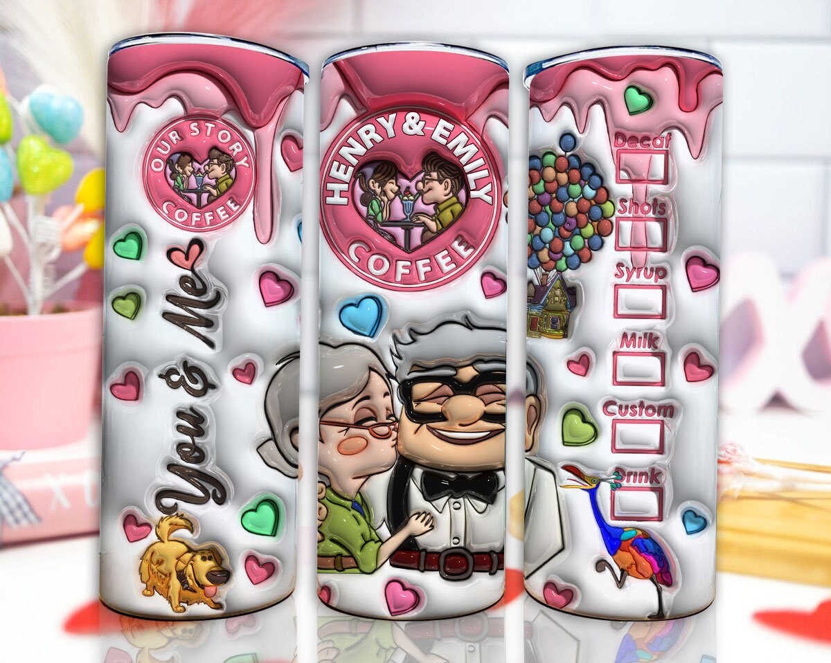 Personalized 3D Inflated Carl And Ellie Valentine Tumbler Wrap, 3D Valentine Coffee Tumbler Wrap, 20oz Up Valentine Tumbler, Valentine Png - VartDigitals