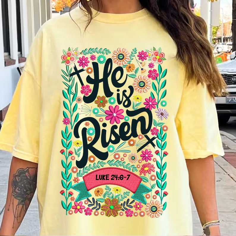 He is Risen png, Matthew 286, Retro Easter, Easter Christian Png, Easter bible verse png, Spring Floral Embroidered Png, Easter Bunny Png - VartDigitals