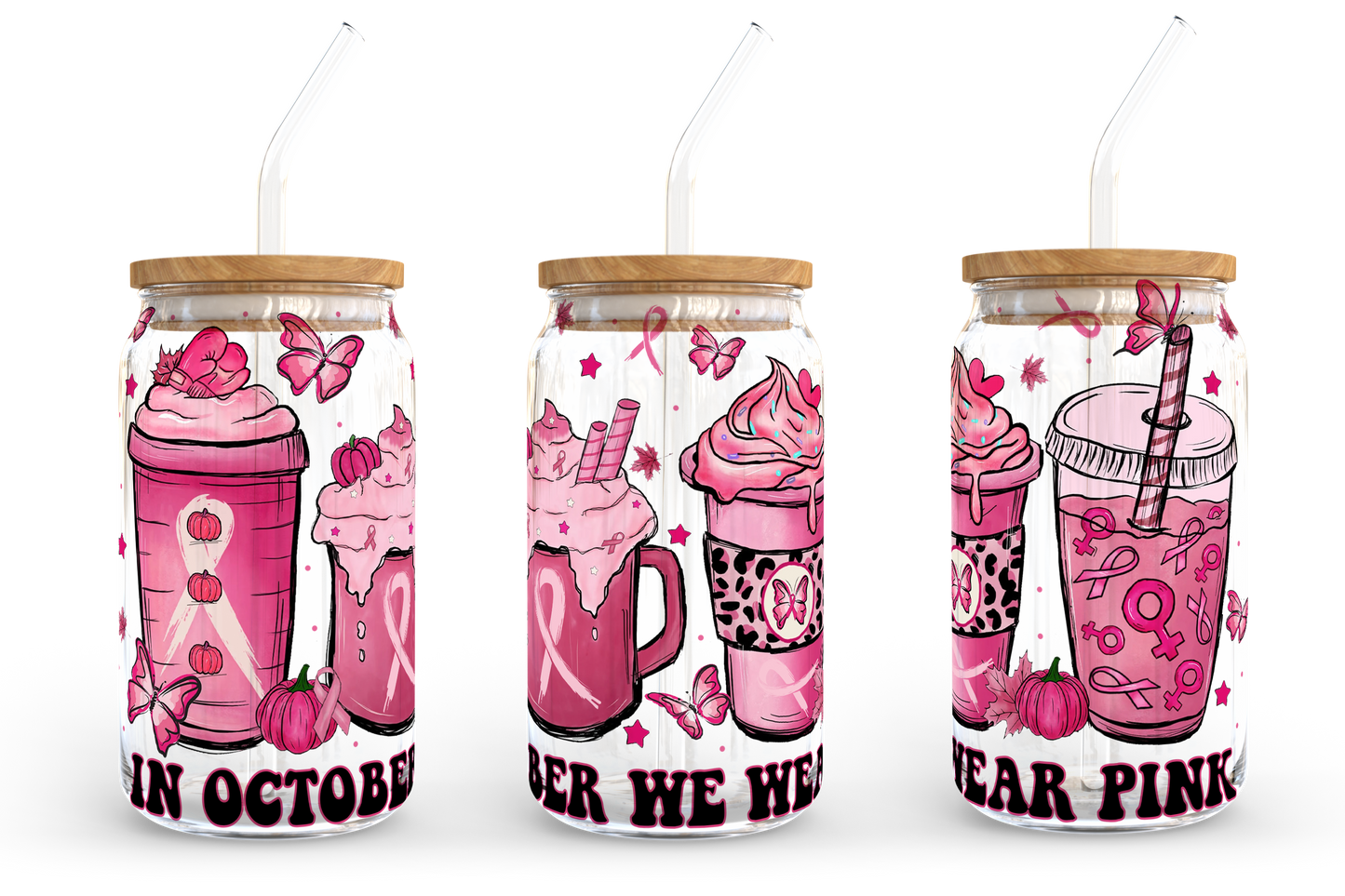 Pink Coffee Design Png, 16oz Libbey Dosenglas, Minnie Kaffeebecher, Im Oktober tragen wir Pink PNG, Vollglasdose Wrap, Digitaler Download 