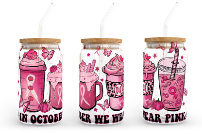 Pink Coffee Design Png, 16oz Libbey Dosenglas, Minnie Kaffeebecher, Im Oktober tragen wir Pink PNG, Vollglasdose Wrap, Digitaler Download 