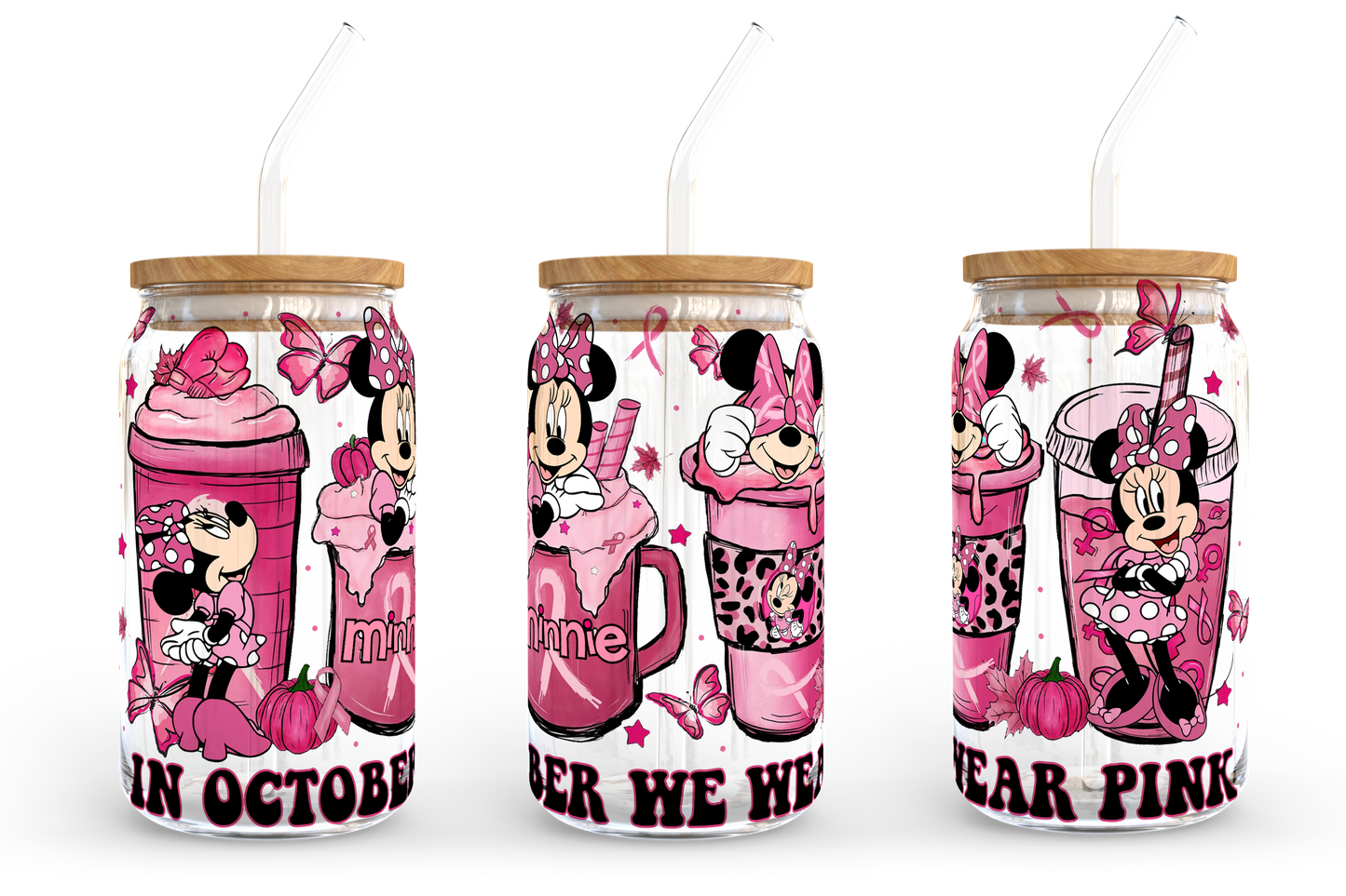 Pink Coffee Design Png, 16oz Libbey Dosenglas, Minnie Kaffeebecher, Im Oktober tragen wir Pink PNG, Vollglasdose Wrap, Digitaler Download 