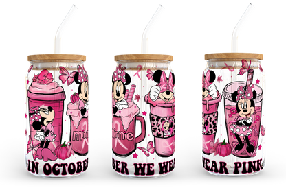 Pink Coffee Design Png, 16oz Libbey Dosenglas, Minnie Kaffeebecher, Im Oktober tragen wir Pink PNG, Vollglasdose Wrap, Digitaler Download 