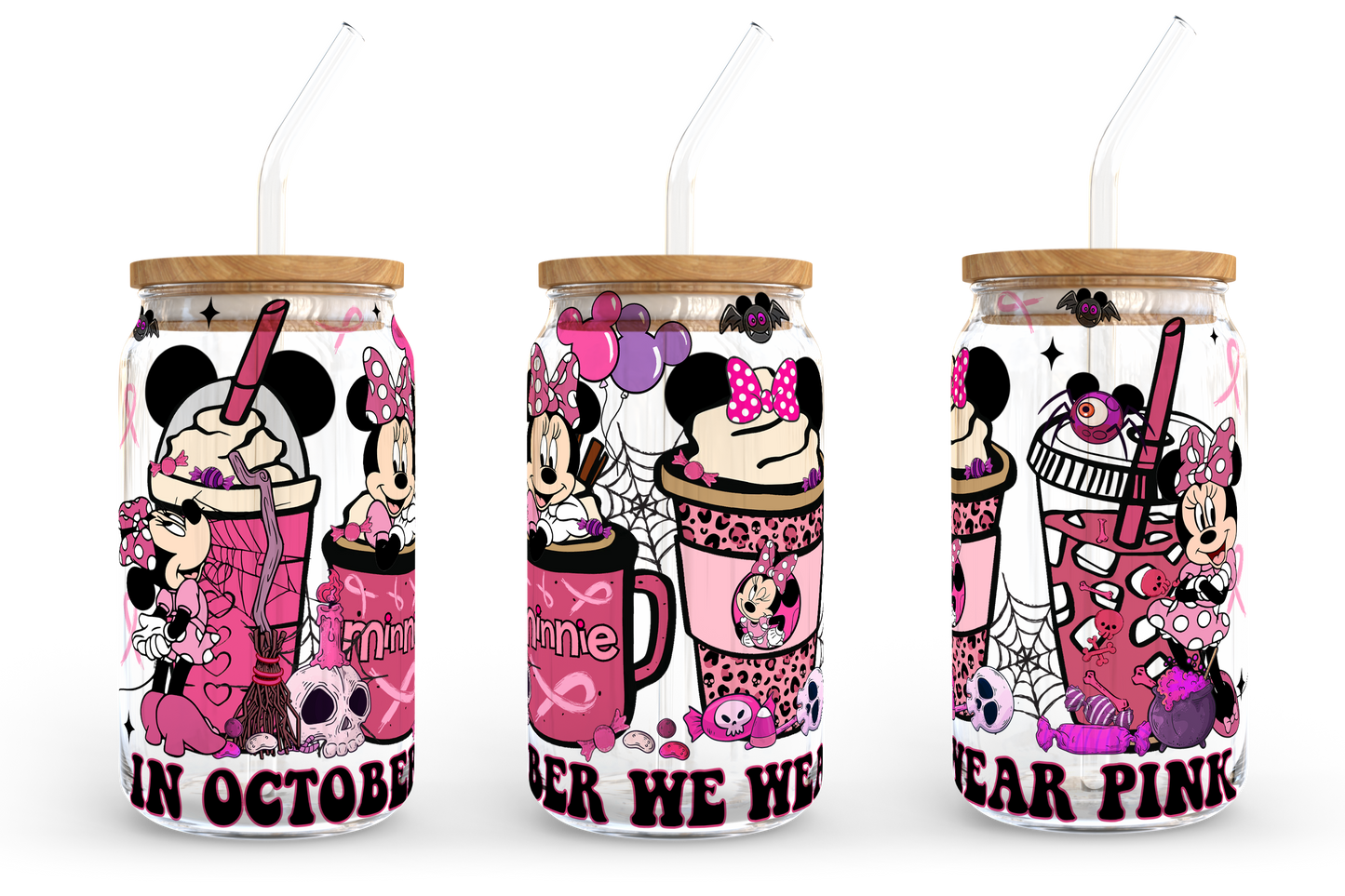 Pink Coffee Design Png, 16oz Libbey Dosenglas, Minnie Kaffeebecher, Im Oktober tragen wir Pink PNG, Vollglasdose Wrap, Digitaler Download 