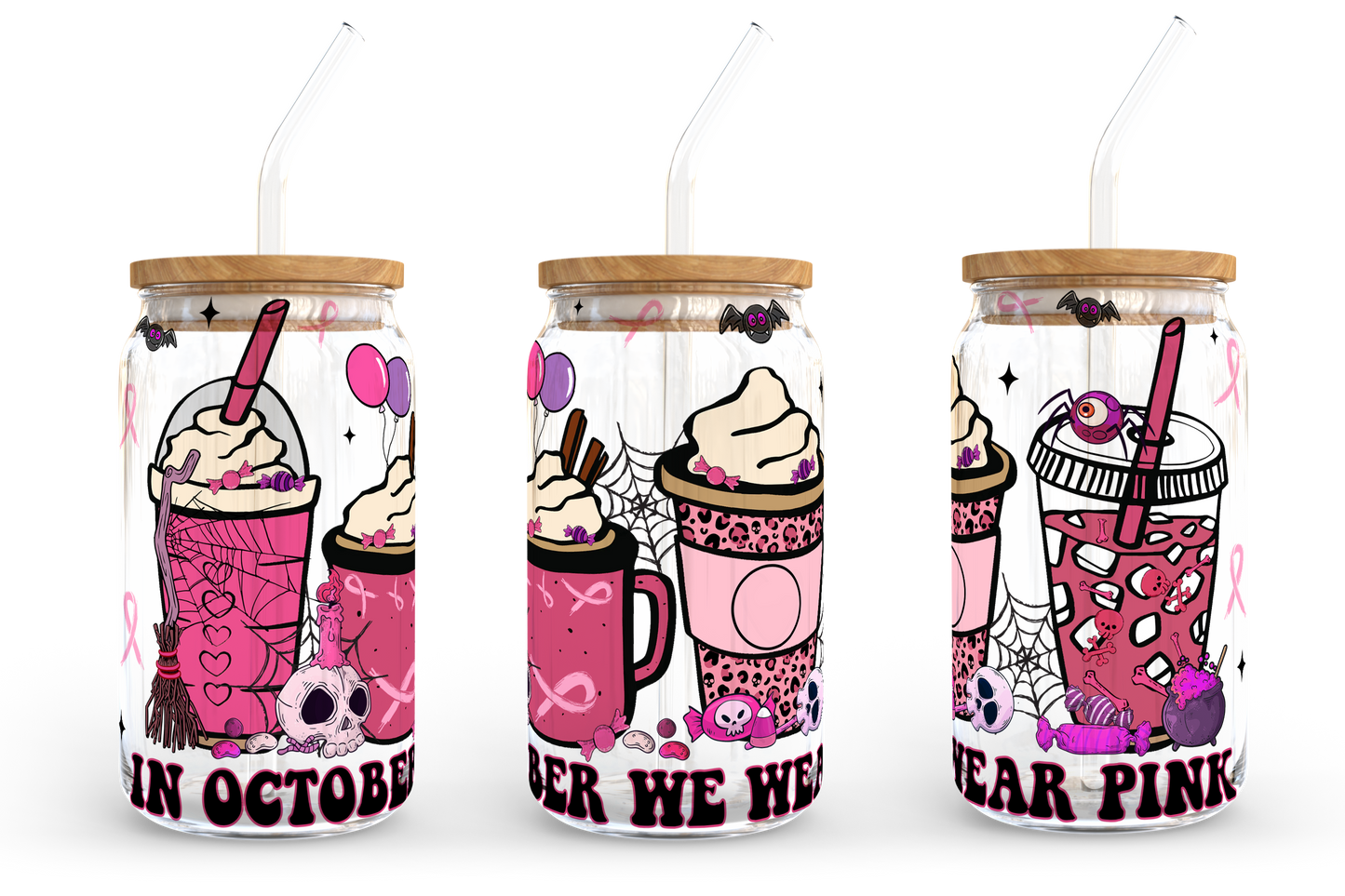 Pink Coffee Design Png, 16oz Libbey Dosenglas, Minnie Kaffeebecher, Im Oktober tragen wir Pink PNG, Vollglasdose Wrap, Digitaler Download 