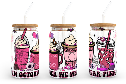 Pink Coffee Design Png, 16oz Libbey Dosenglas, Minnie Kaffeebecher, Im Oktober tragen wir Pink PNG, Vollglasdose Wrap, Digitaler Download 