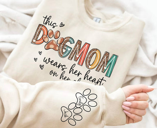 This Dog Mom Wears Her Heart on Her Sleeve Png, Dog Paw Png, Custom Dog Name shirt Png, Dog Mama Png, Dog Mom, Dog Lover shirt Png - VartDigitals