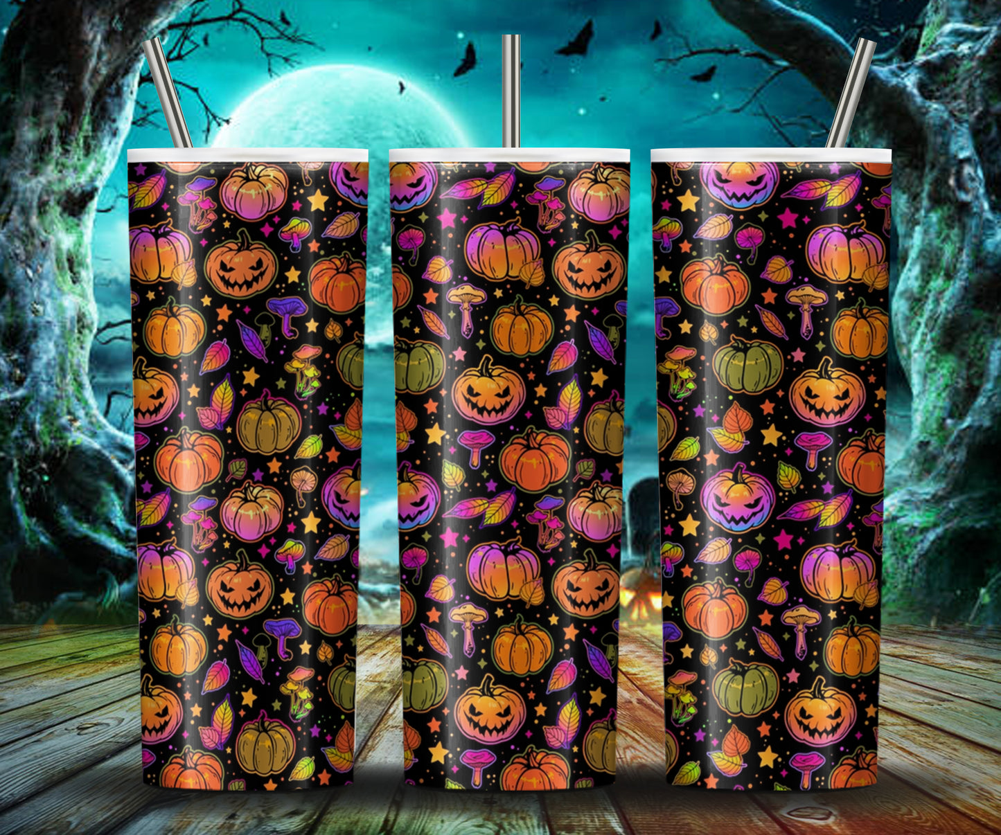 Multicolored Halloween 20Oz Skinny Tumbler Wrap