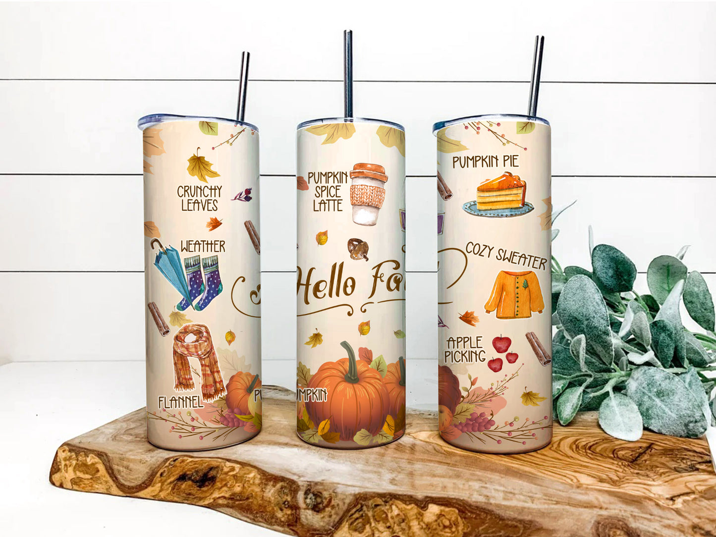 Fall 20 oz Skinny Tumbler Bundle, Fall Vibes Tumbler Wrap