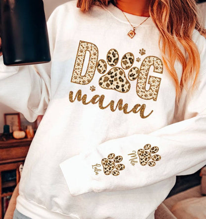 Custom Dog MAMA and Sleeve Png, Dog Paw Png, Custom Dog Name shirt Png, Leopard Glitter Dog Mama Png, Glitter Dog Mom, Dog Lover shirt Png - VartDigitals