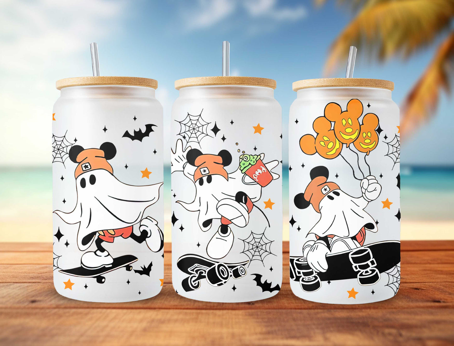 Mickey Balloons Halloween Libbey 16 oz Snacks Design, Trick or Treat 16oz Tumbler Full Wrap, Spooky Vibes, Mickey Boo Bash, Starbucks Wrap - VartDigitals