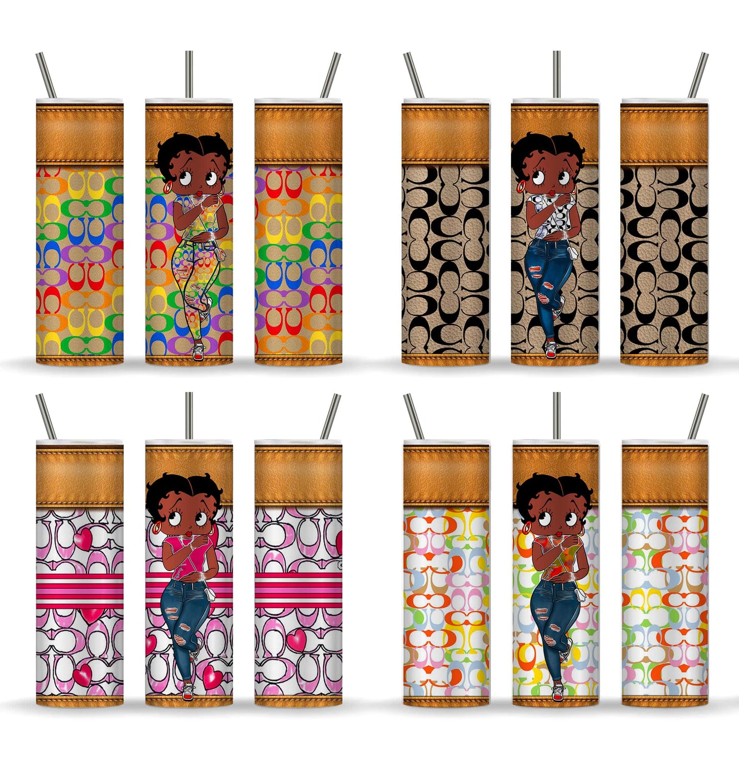 Retro Cartoon 80er Jahre Tumbler, Taschen Muster Tumbler, Betty 20oz Skinny Tumbler, Sublimation Designs, Betty Boop Custom Tumbler Wrap, Png Download