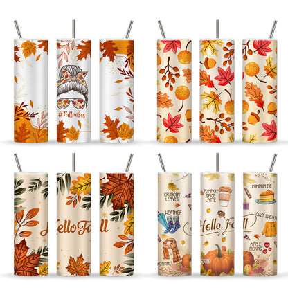 Herbst 20 oz Skinny Tumbler Bundle, Herbst Vibes Tumbler Wrap, Herbst Tumbler Sublimation Design, Hello Fall Tumbler Design - PNG