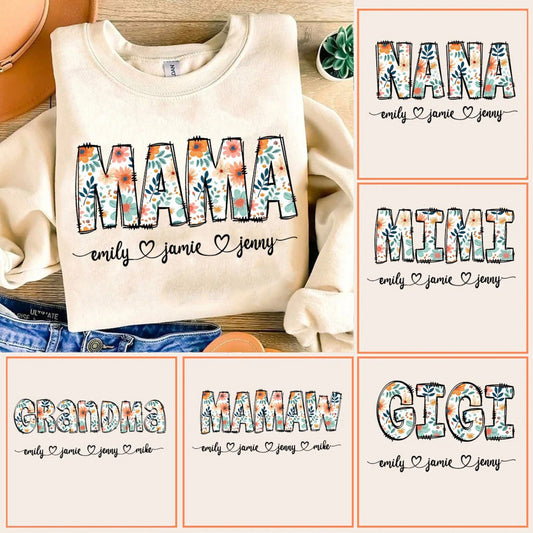 Florales Mama-Oma-Nana-Bundle png, Florales Mama-png, Mama-Blume mit Kindernamen, Mama-Blumen, Custom Mama groovy png, Muttertagsgeschenk