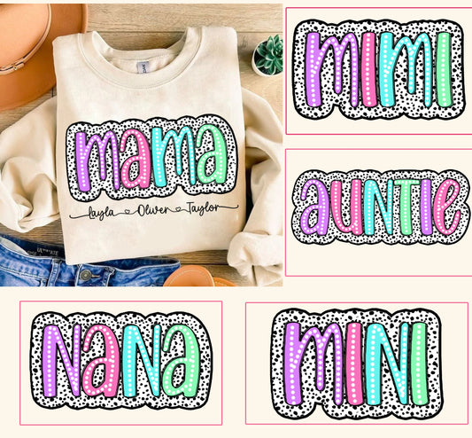 Mama Dalmatiner PNG, Muttertag Dalmatiner Bundle Png, Mimi Tante Nana Dalmatiner Punkte, benutzerdefinierte Mama mit Kinder Namen Design, Muttertag png