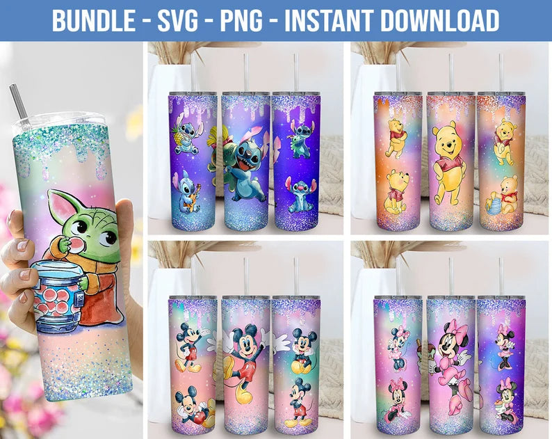 Cartoon Glitter Tumbler Wrap, 20oz Skinny Straight, Full Tumbler Wrap, Cartoon Characters, Tumbler Wrap, Glitter Tumbler, Bundle Png - VartDigitals