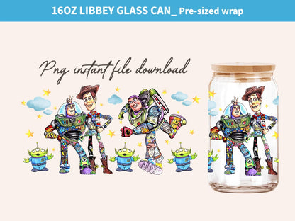 Toy Story Tumbler Wrap, 16oz Glass Can Wrap, Libbey Can Glass, Toy Story Balloons, Full Glass Can Wrap, Cartoon Tumbler - VartDigitals