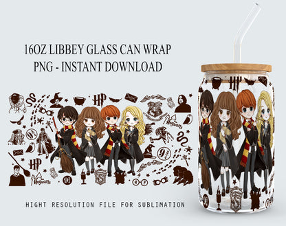 Potterhead PNG, 16oz Coffee Glass png, Libbey png, Libbey Glass PNG,  Can Glass Wrap PNG, 16oz Can Glass png, Magic Can Glass Full Wrap png - VartDigitals