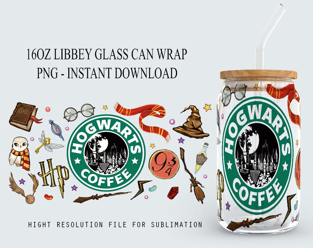 Potterhead PNG, Libbey Glass PNG,  Can Glass Wrap PNG, 16oz Can Glass png, 16oz Coffee Glass png, Libbey png, Magic Can Glass Full Wrap png - VartDigitals