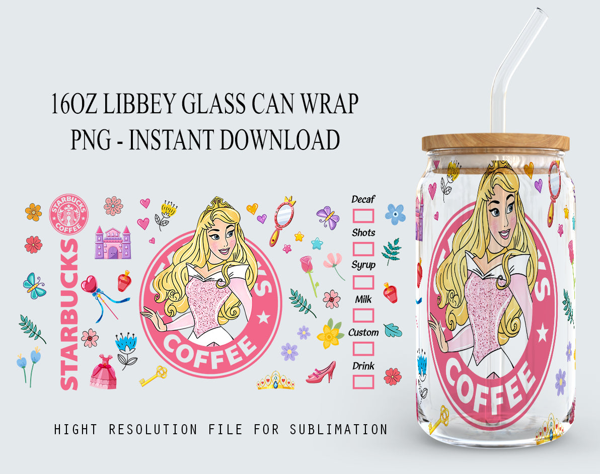 Princess Tumbler, Princess Glass Wrap, 16oz Glass Can Png, Libbey Can Glass 16oz, Princess Starbucks Wrap, Princess Png, Princess Images  2 - VartDigitals