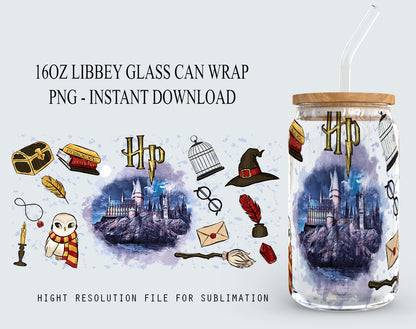 Potterhead PNG, Libbey Glass PNG, 16oz Can Glass png, Can Glass Wrap PNG, 16oz Coffee Glass png, Libbey png, Magic Can Glass Full Wrap png - VartDigitals