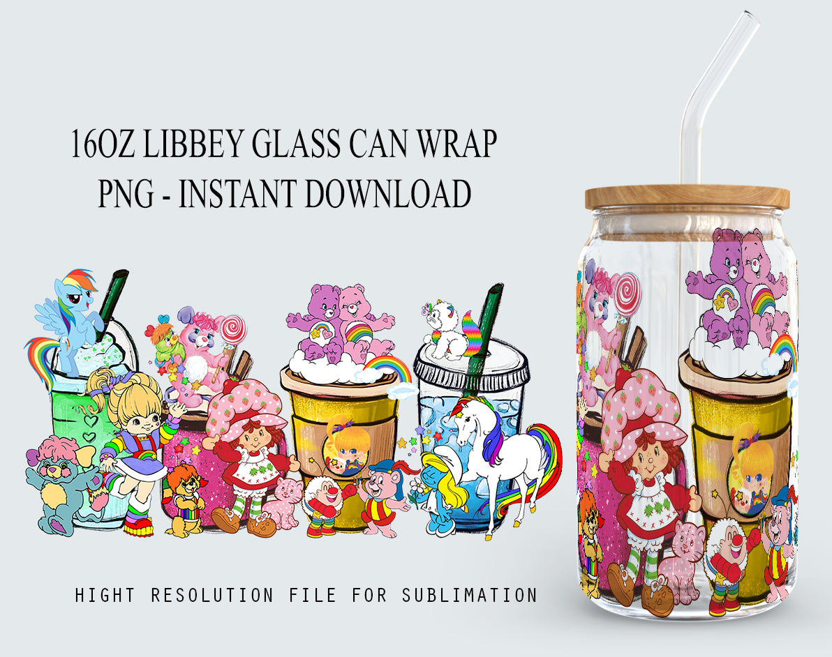 Vintage 80's Cartoon Coffee, 16oz Can Glass Wrap Design PNG, Retro Cartoon 80's Tumbler, 80s cartoons png,Retro 80's cartoons Tumbler Wrap, Png - VartDigitals