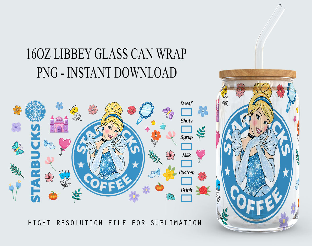 Princess Tumbler, Princess Glass Wrap, 16oz Glass Can Png, Libbey Can Glass 16oz, Princess Starbucks Wrap, Princess Png, Princess Images 4 - VartDigitals