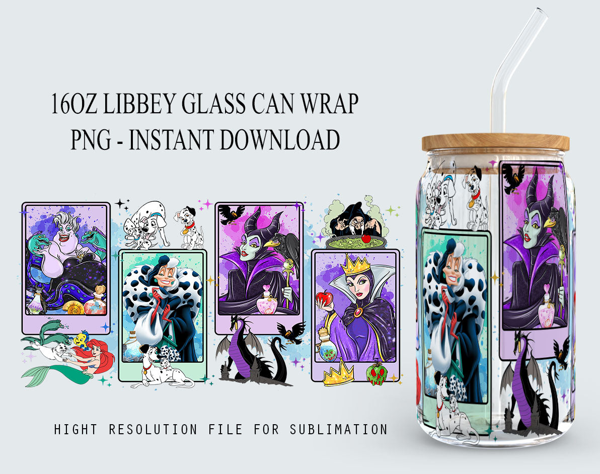 Villians 16oz libbey can Cartoon PNG, 16oz Glass Can Wrap, 16oz Libbey Can Glass, Catoon kids Tumbler Wrap, Full Glass Can Wrap - VartDigitals