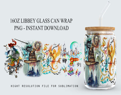 Magic Libbey Glass PNG, Can Glass Wrap PNG, 16oz Can Glass PNG, Magic Can Glass Full Wrap png, 16oz Wizard Glass png, Potterhead Libbey png - VartDigitals